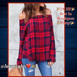 Off the Shoulder Plaid Top🎉2X HP 11/3🎉